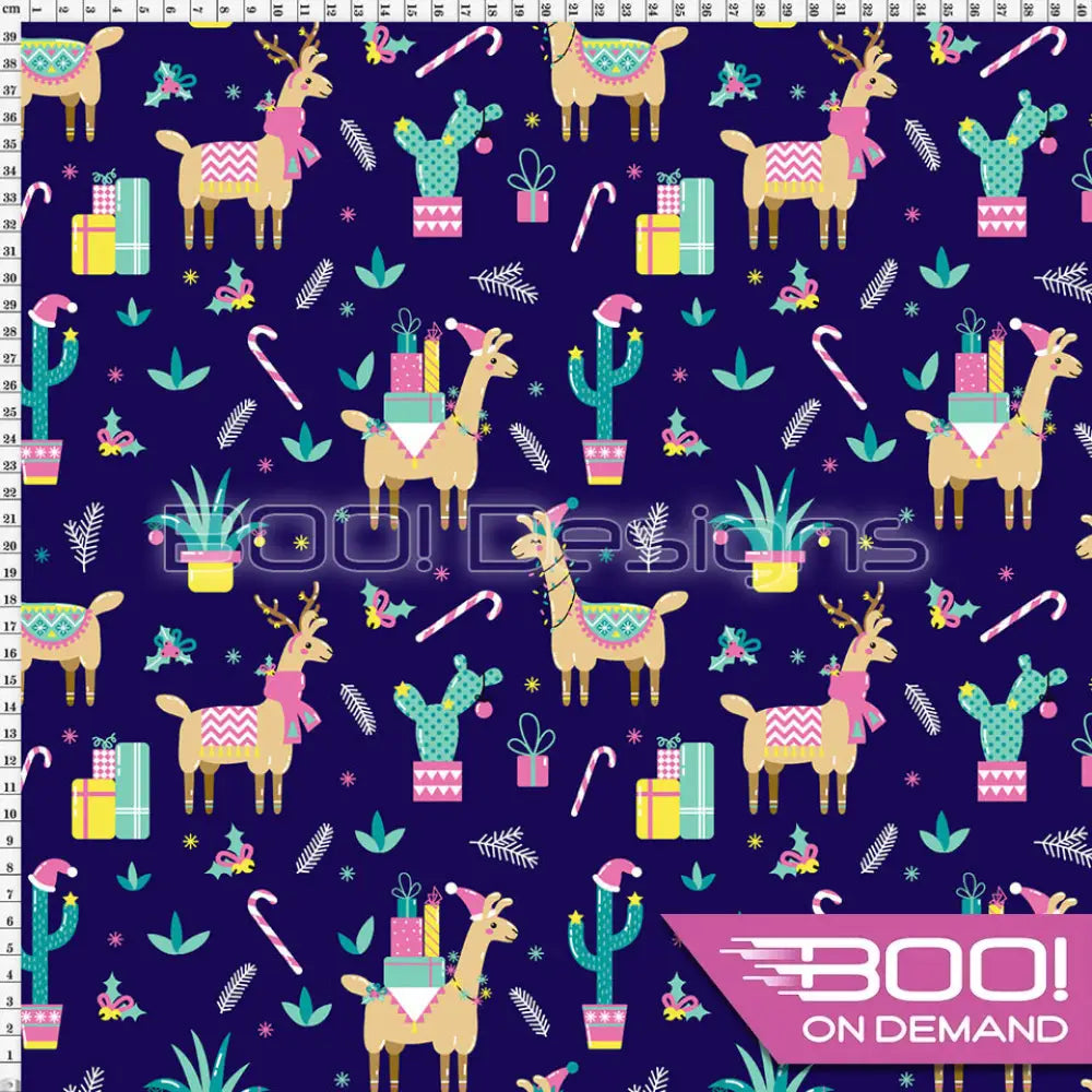 Spandex Xmas Llamas Fabric