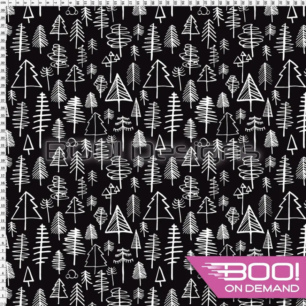 Spandex Xmas Monochrome Trees Fabric