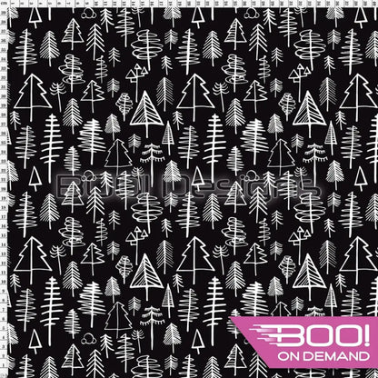 Spandex Xmas Monochrome Trees Fabric