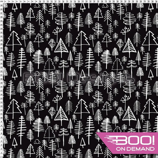 Spandex Xmas Monochrome Trees Fabric