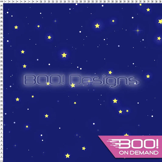 Spandex Xmas Silhouette Stars Blue Fabric