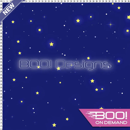 Spandex Xmas Silhouette Stars Blue Fabric