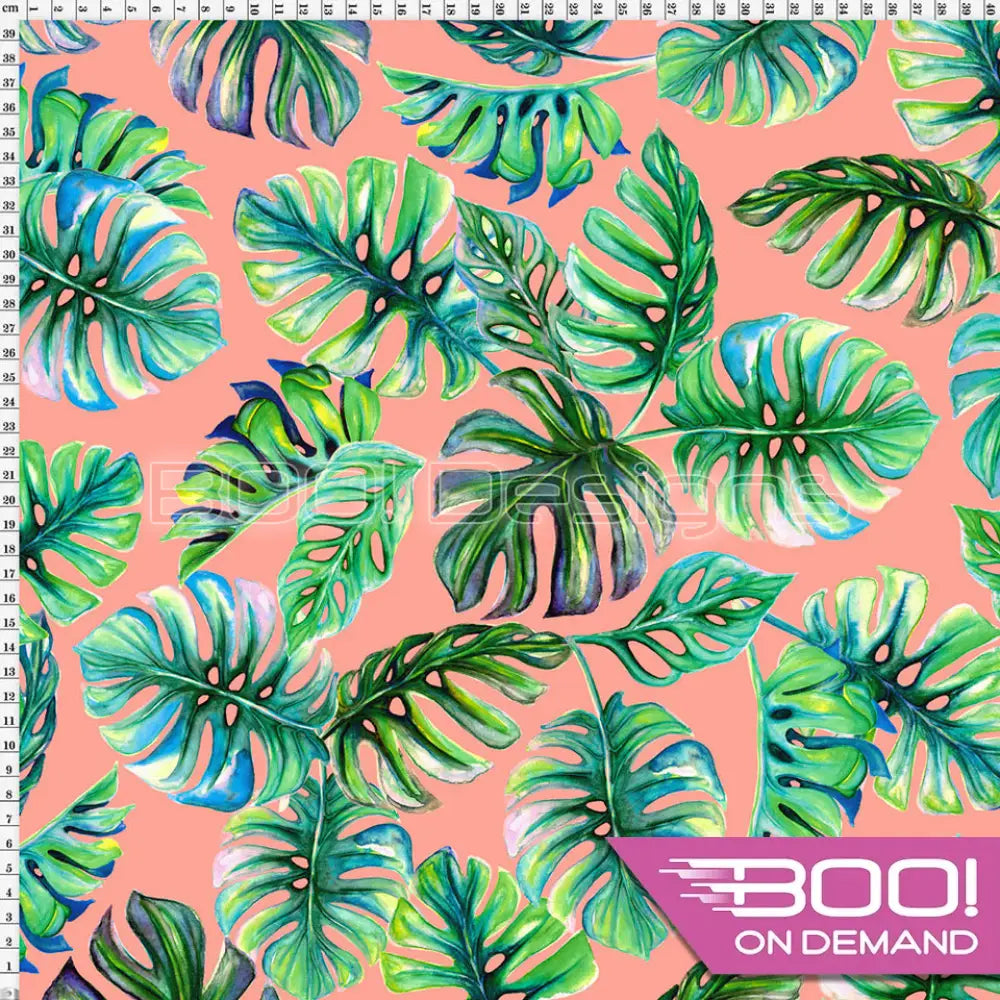 Spandex Zed Monstera Coral Fabric