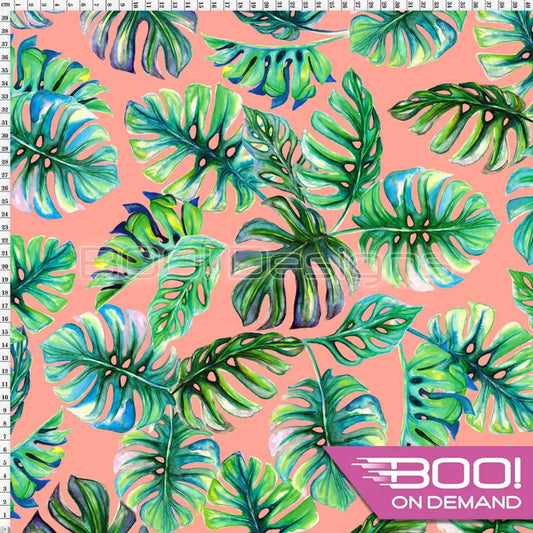 Spandex Zed Monstera Coral Fabric