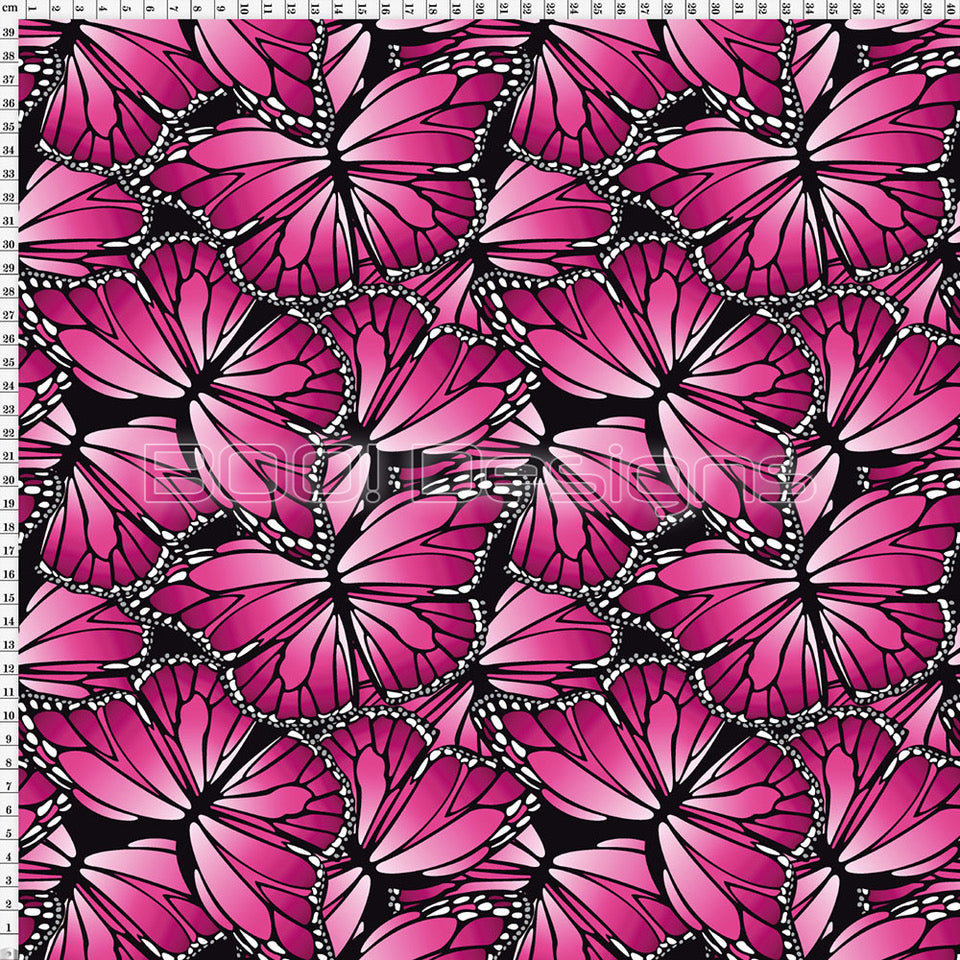 Spandex Butterflies Raspberry - Glitter Galaxy