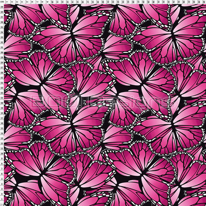 Spandex Butterflies Raspberry - Glitter Galaxy
