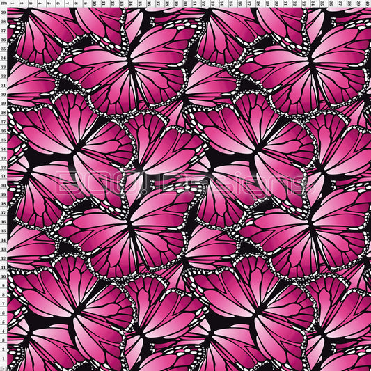 Spandex Butterflies Raspberry - Glitter Galaxy