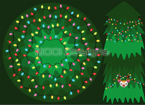 Spandex Glitter Circle Panel Reindeer Green Regular