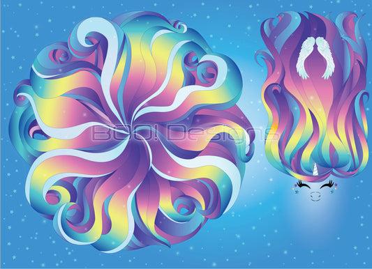 Spandex P105 Circle Panel Unicorn Pastel Blue - Glitter Stardust