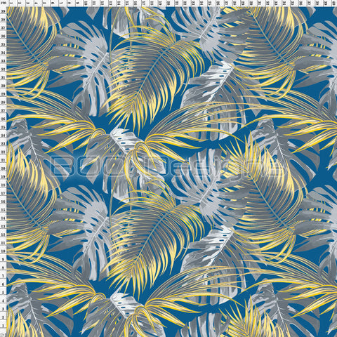 Spandex Tropical Palm Blue Yellow