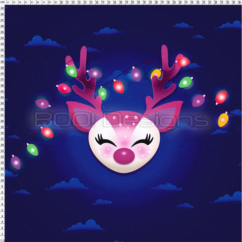 Spandex Glitter Panel Reindeer Blue