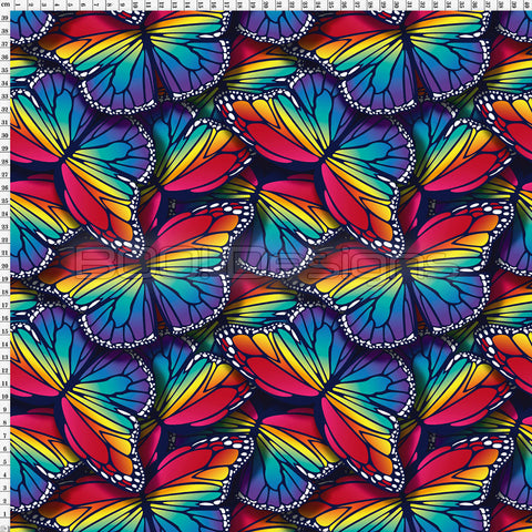 Spandex Glitter Butterflies Rainbow Navy