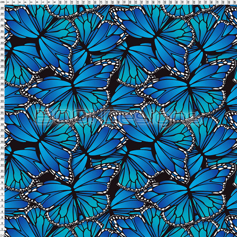 Spandex Glitter Butterflies Blue