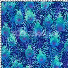 Spandex Peacock Feathers Blue