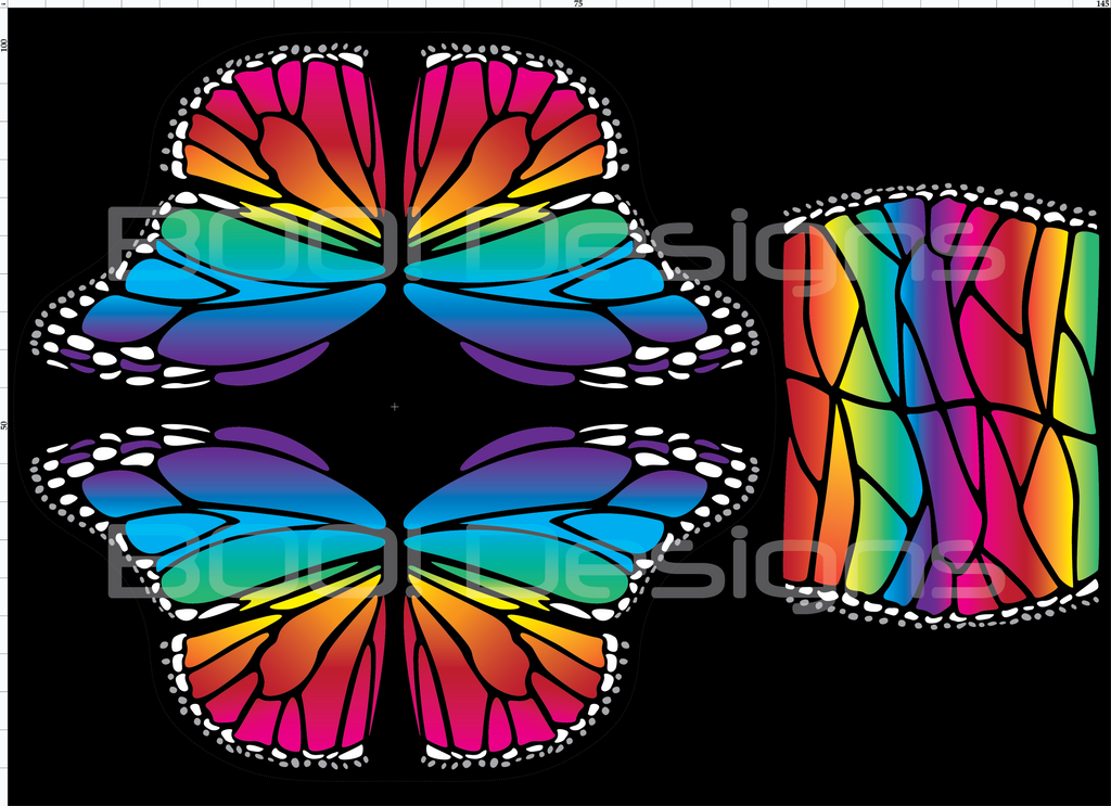 Spandex Circle Panel Wings Rainbow Black Regular - Glitter Stardust